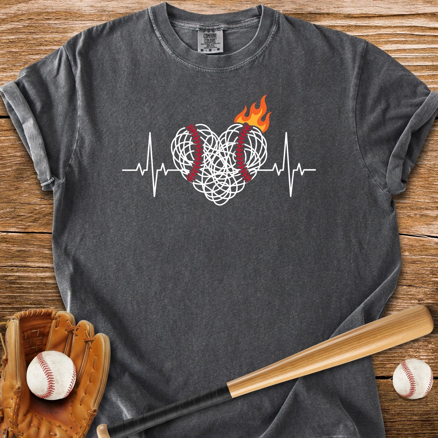 Baseball Heartbeat On Fire - HomeRun PrintsComfort Colors