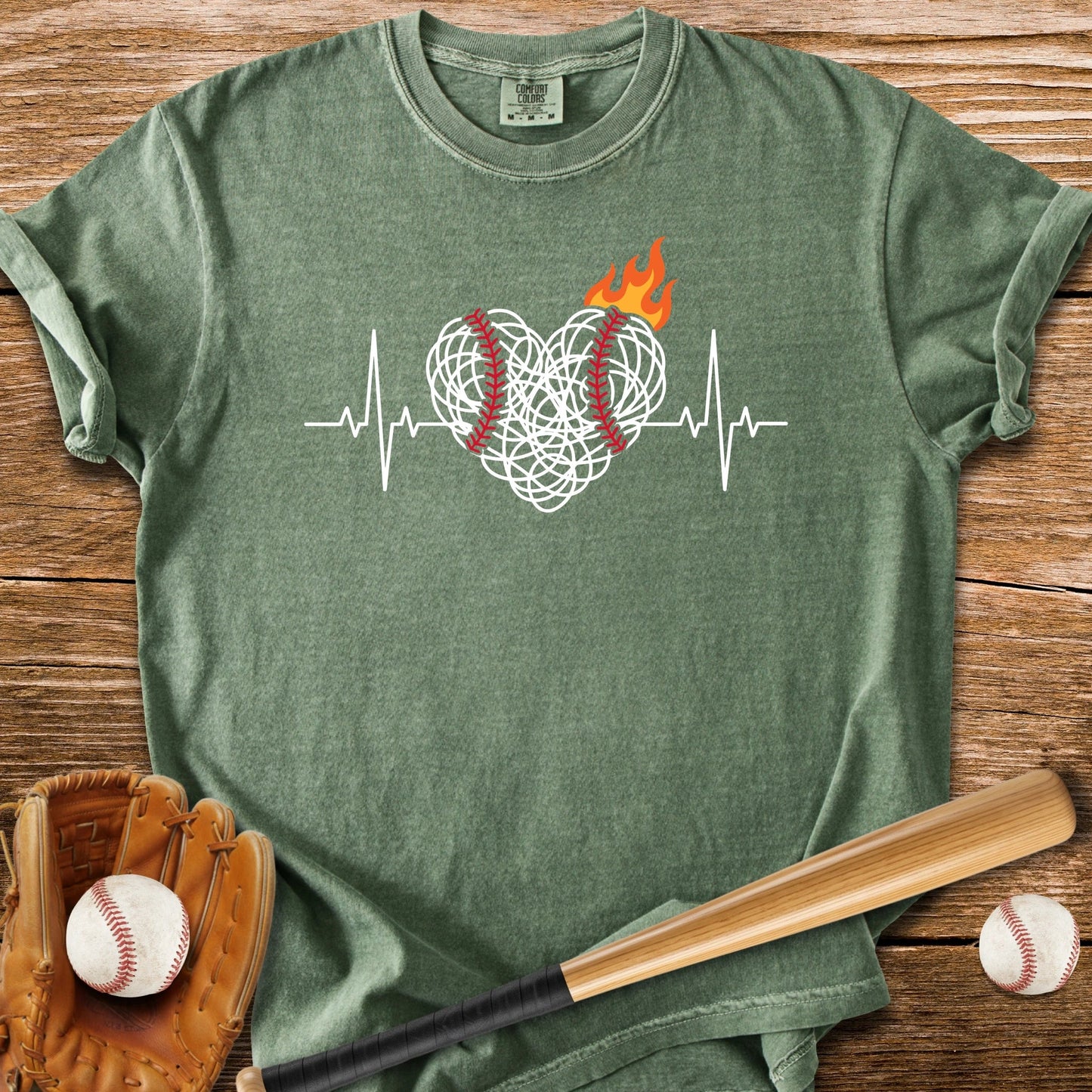Baseball Heartbeat On Fire - HomeRun PrintsComfort Colors