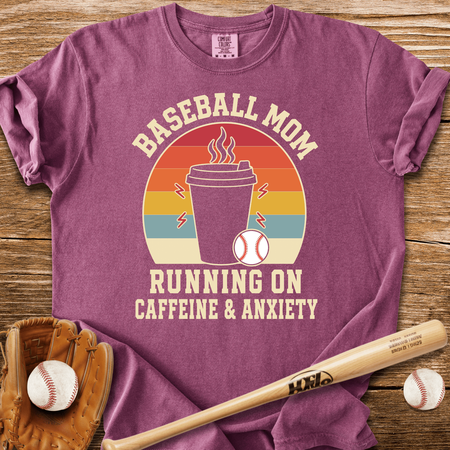 Baseball Mom Caffeine & Anxiety T-Shirt - HomeRun PrintsComfort Colors