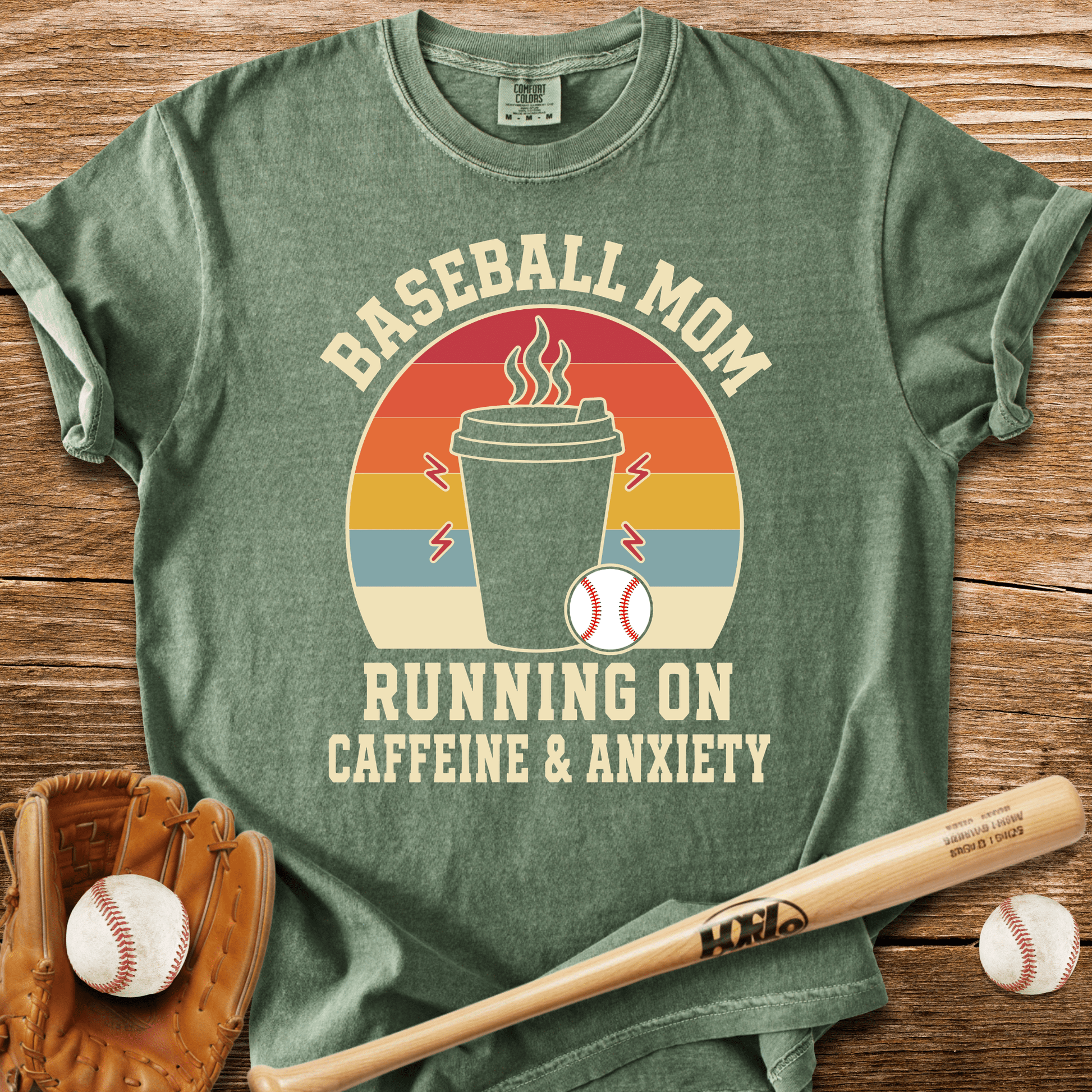 Baseball Mom Caffeine & Anxiety T-Shirt - HomeRun PrintsComfort Colors
