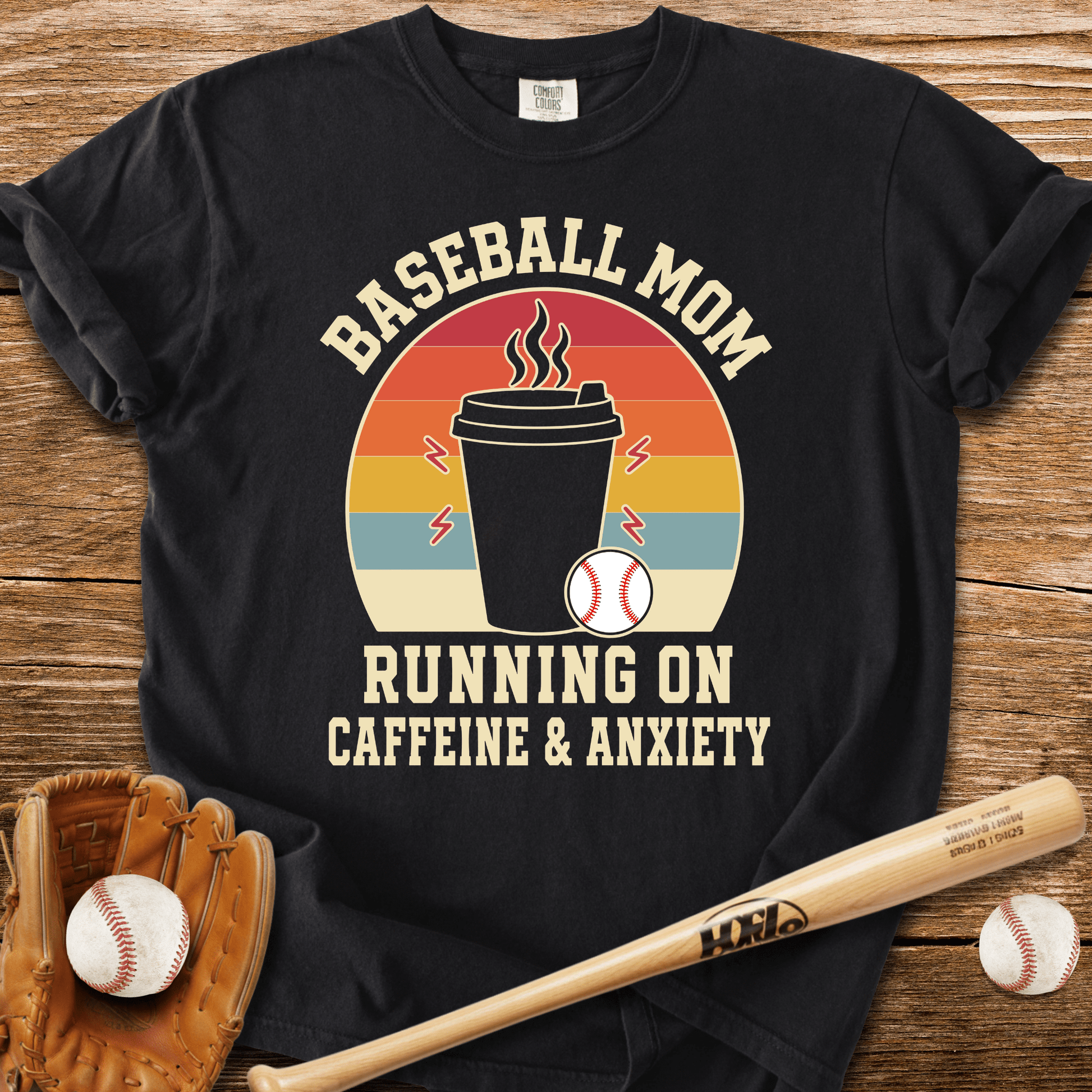 Baseball Mom Caffeine & Anxiety T-Shirt - HomeRun PrintsComfort Colors