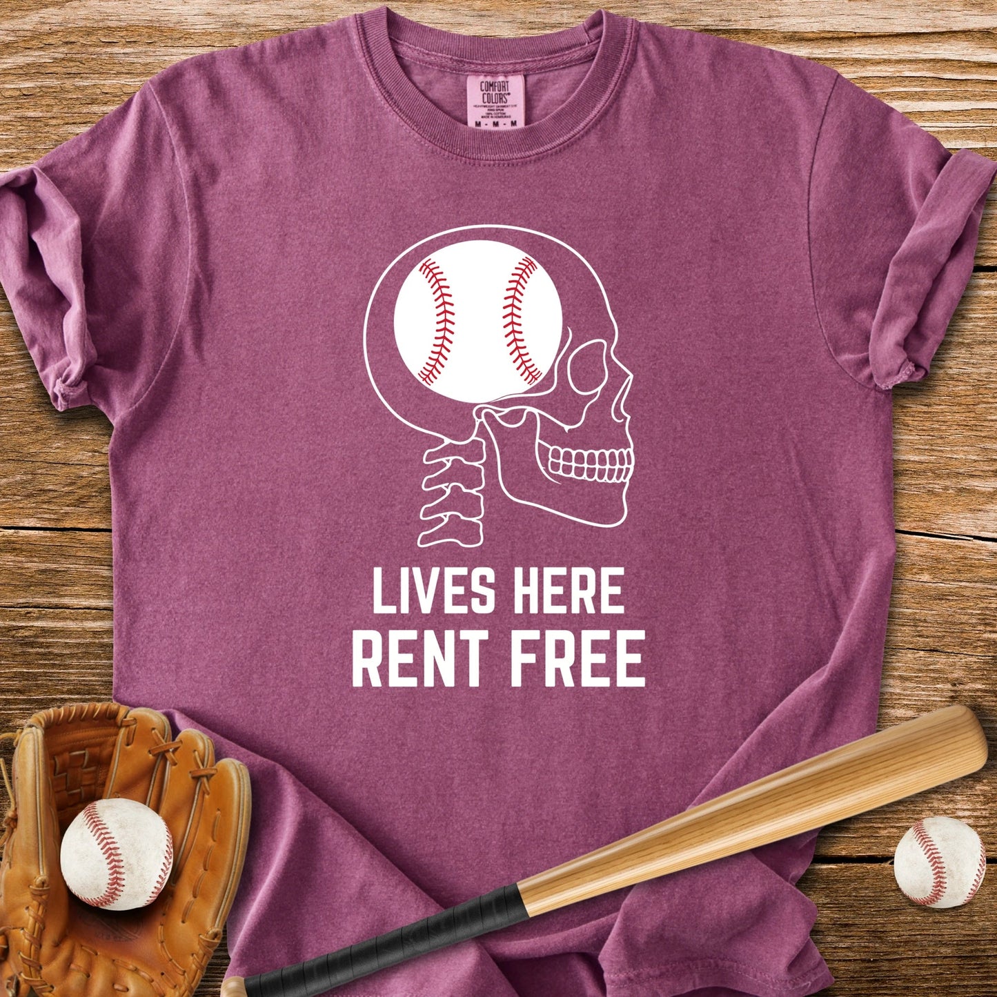 Baseball Rent-Free Brain - HomeRun PrintsComfort Colors