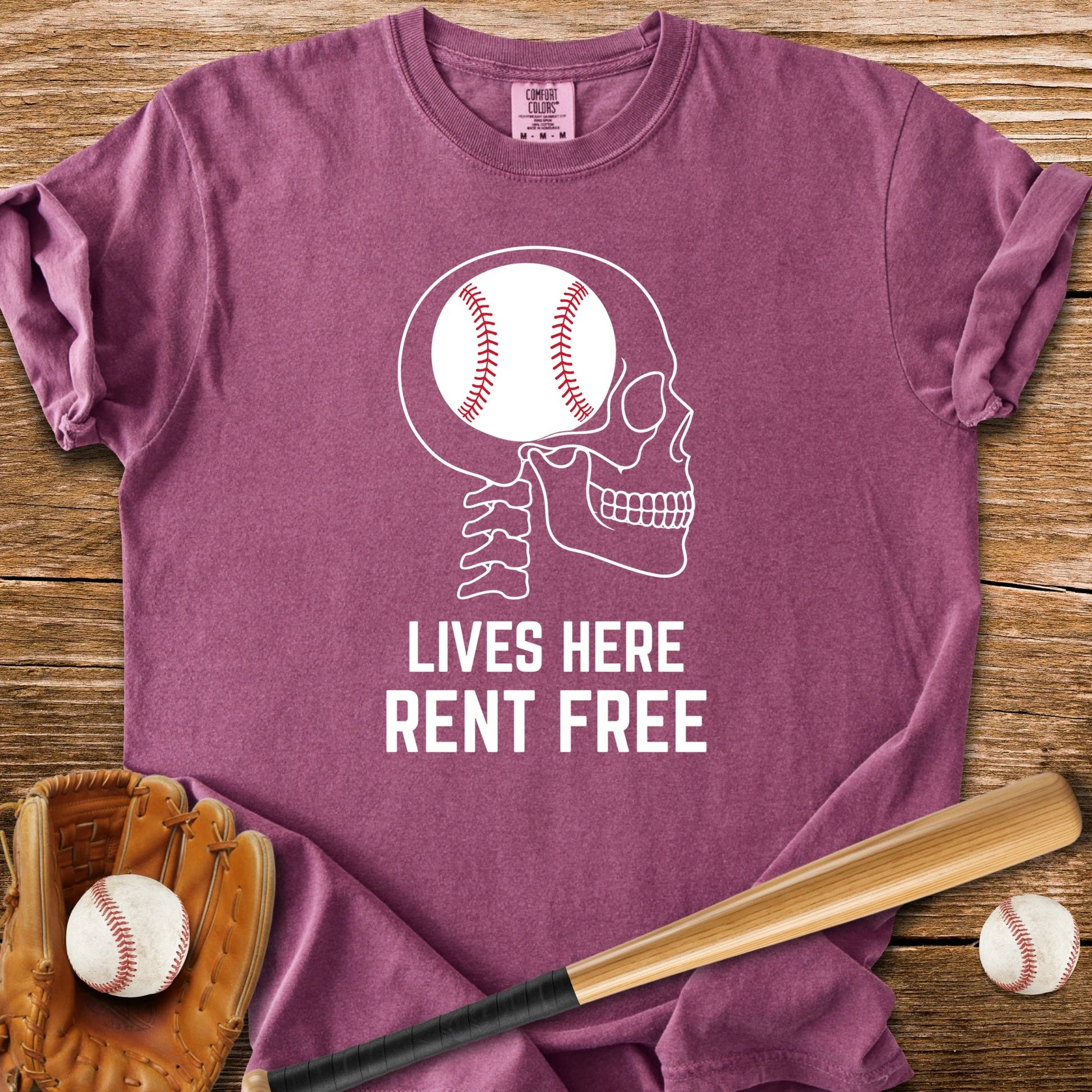 Baseball Rent-Free Brain - HomeRun PrintsComfort Colors