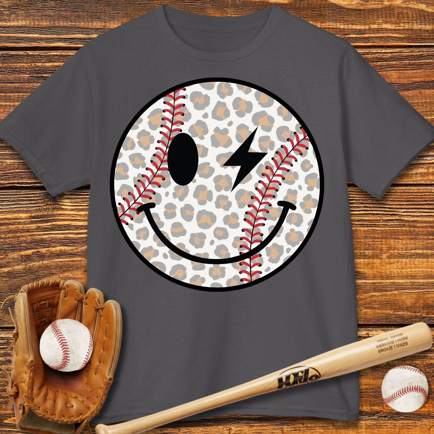 Baseball Smily Leopard Kids T-shirt - HomeRun PrintsKids clothes