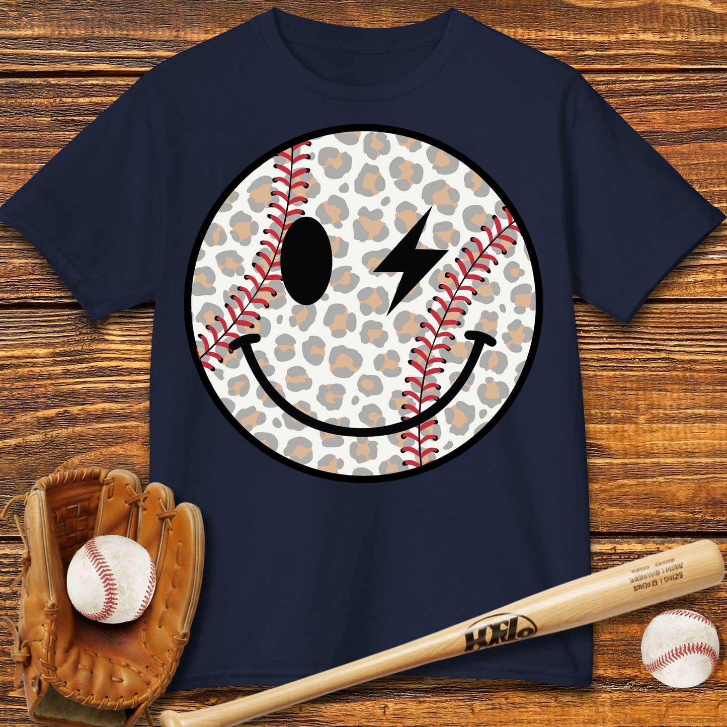 Baseball Smily Leopard Kids T-shirt - HomeRun PrintsKids clothes