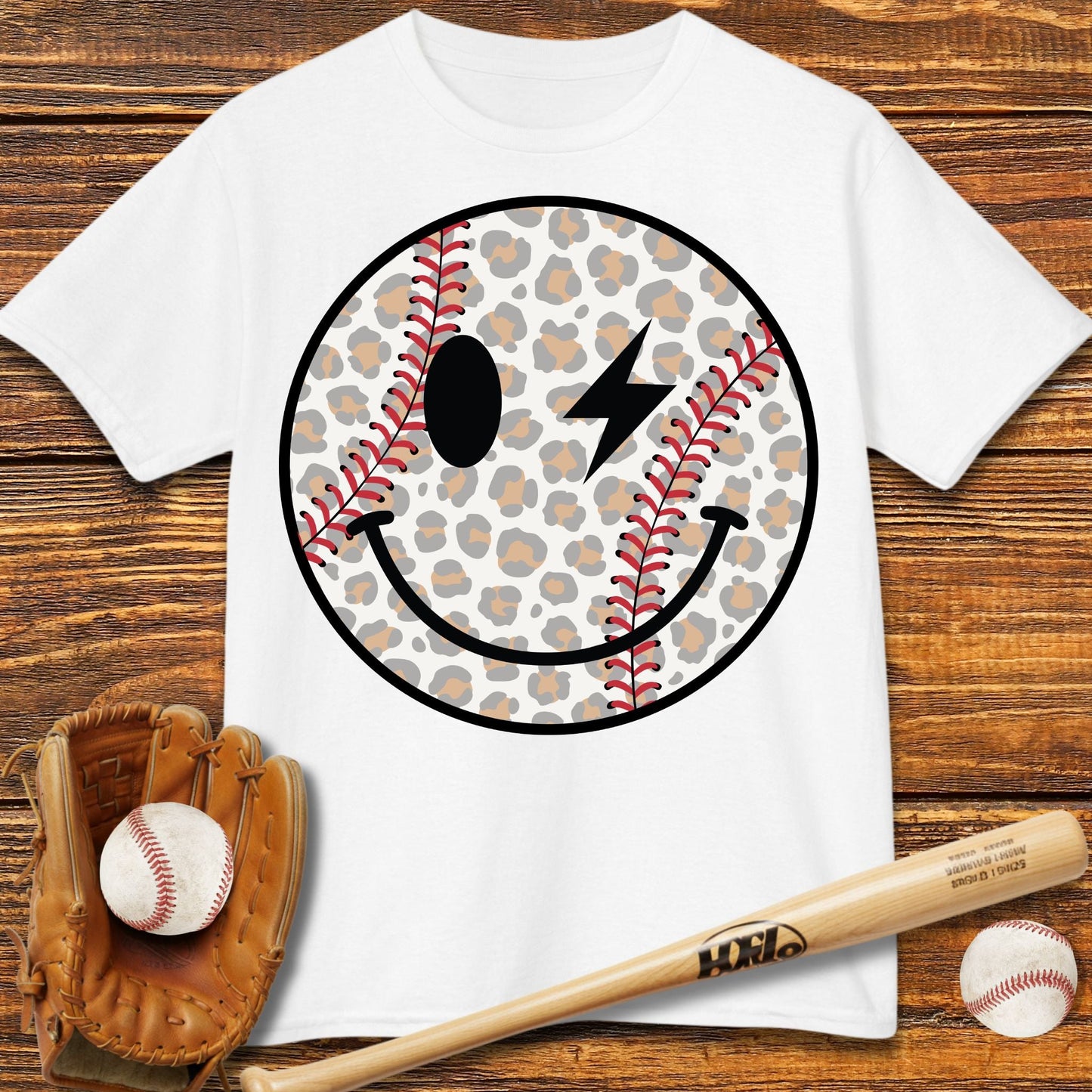 Baseball Smily Leopard Kids T-shirt - HomeRun PrintsKids clothes