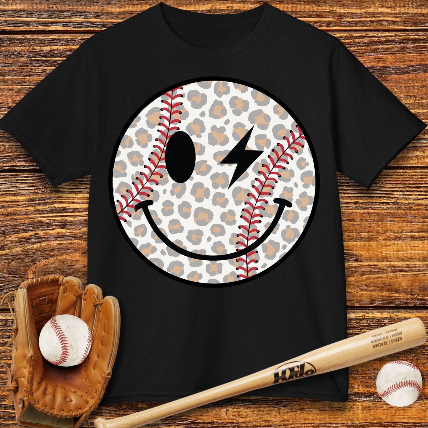 Baseball Smily Leopard Kids T-shirt - HomeRun PrintsKids clothes