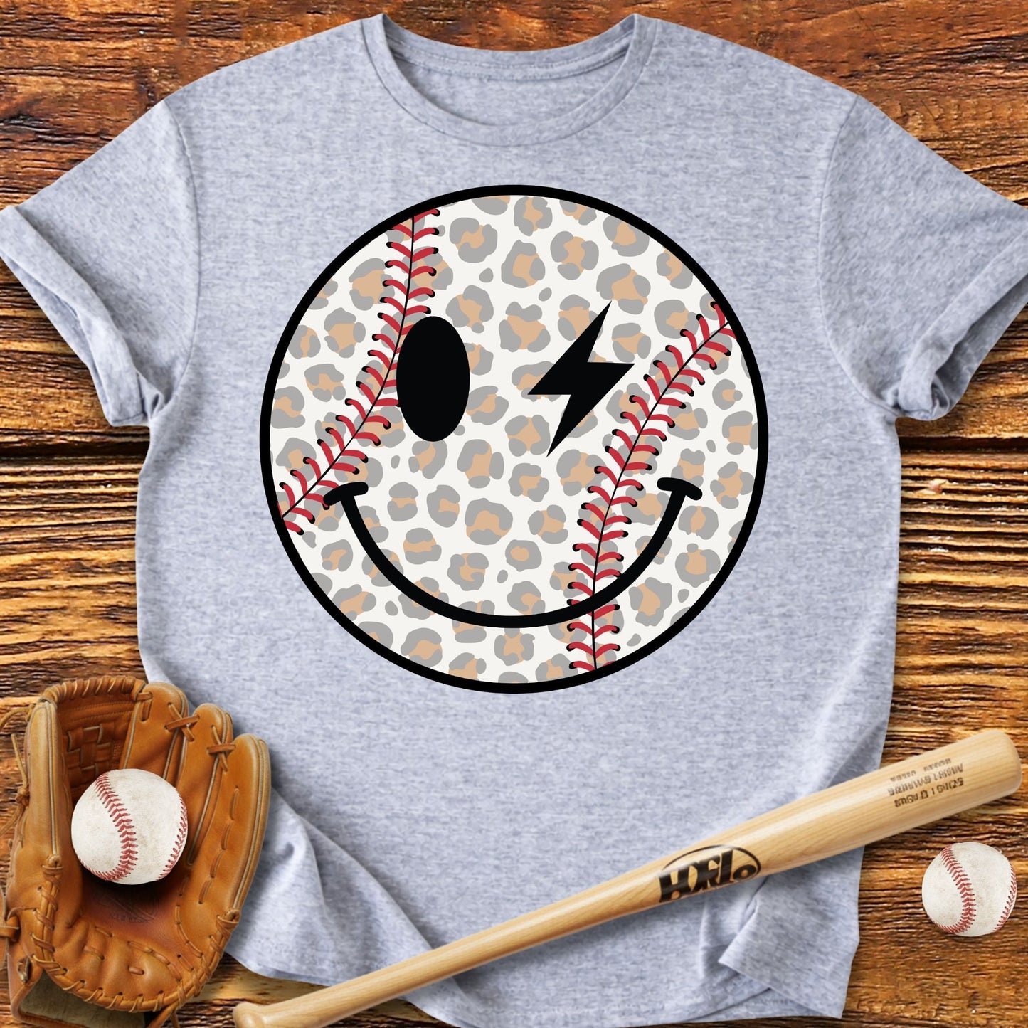 Baseball Smily Leopard T-Shirt - HomeRun PrintsT-Shirt