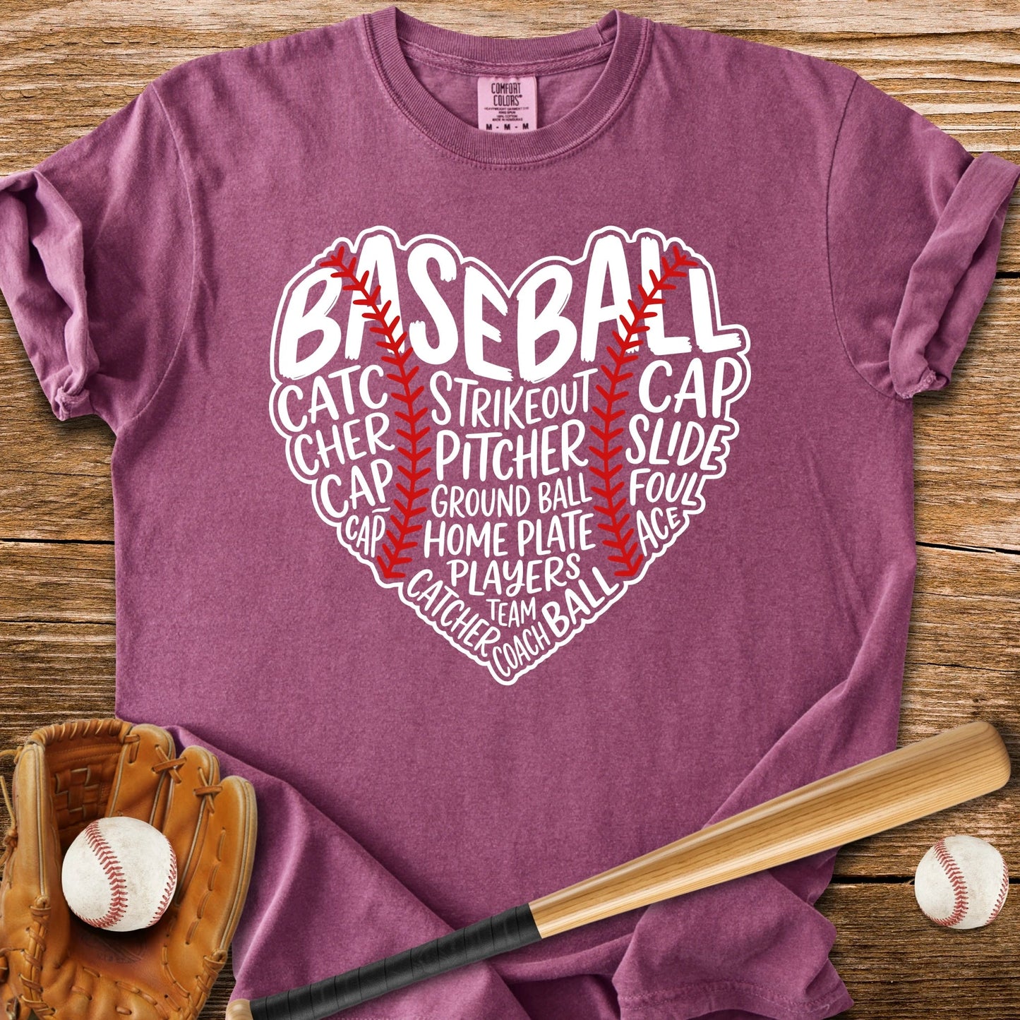 Baseball Word Heart - HomeRun PrintsComfort Colors