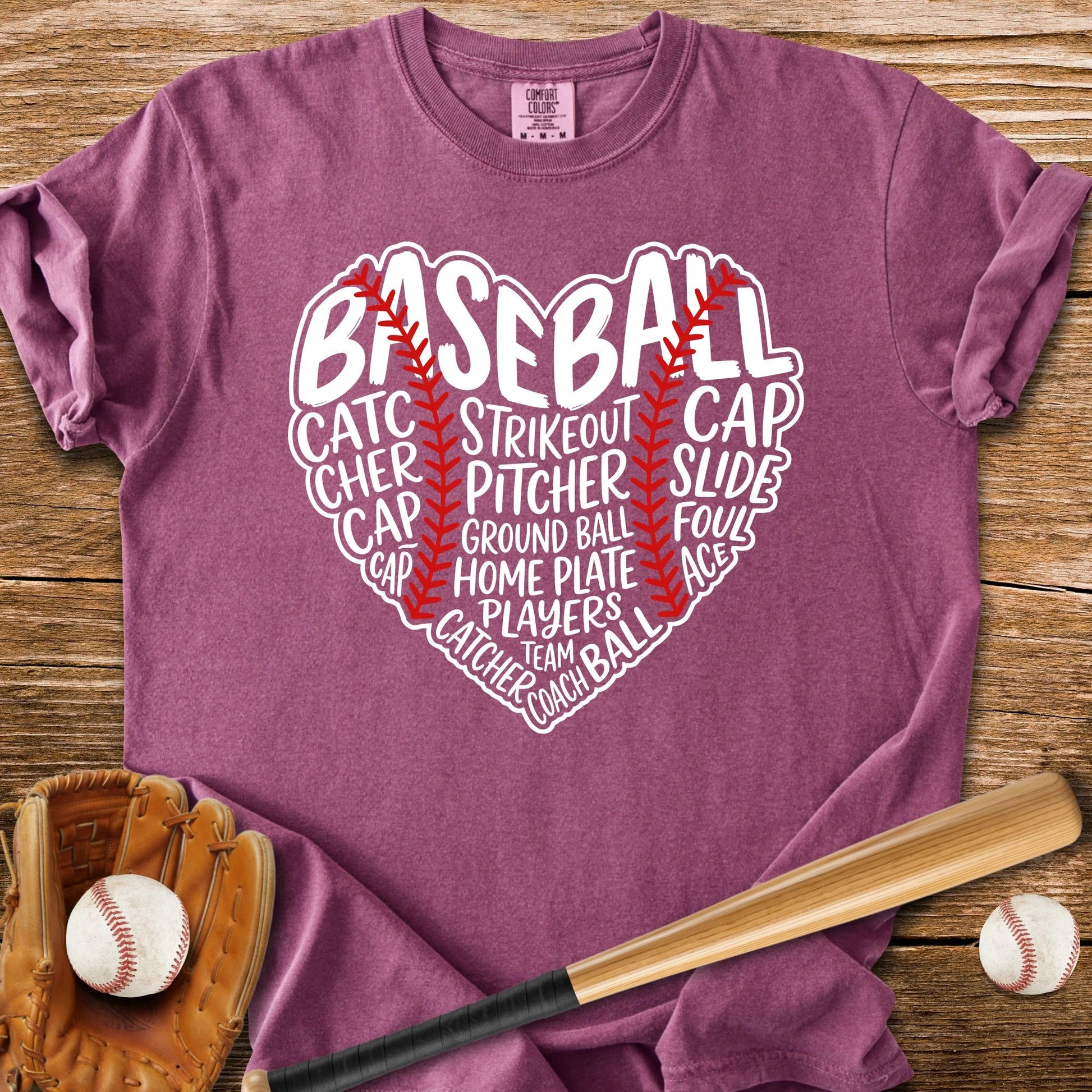 Baseball Word Heart - HomeRun PrintsComfort Colors