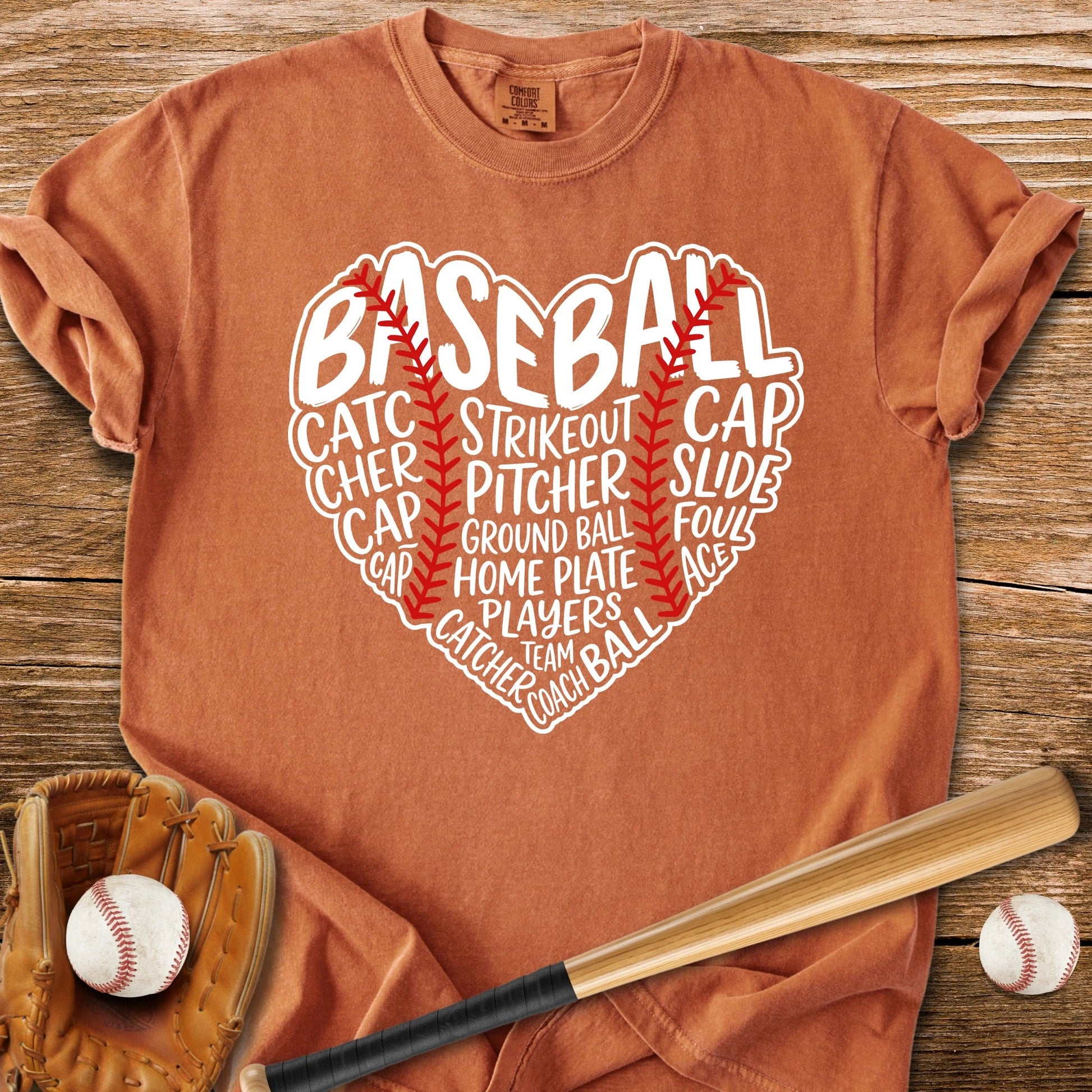 Baseball Word Heart - HomeRun PrintsComfort Colors