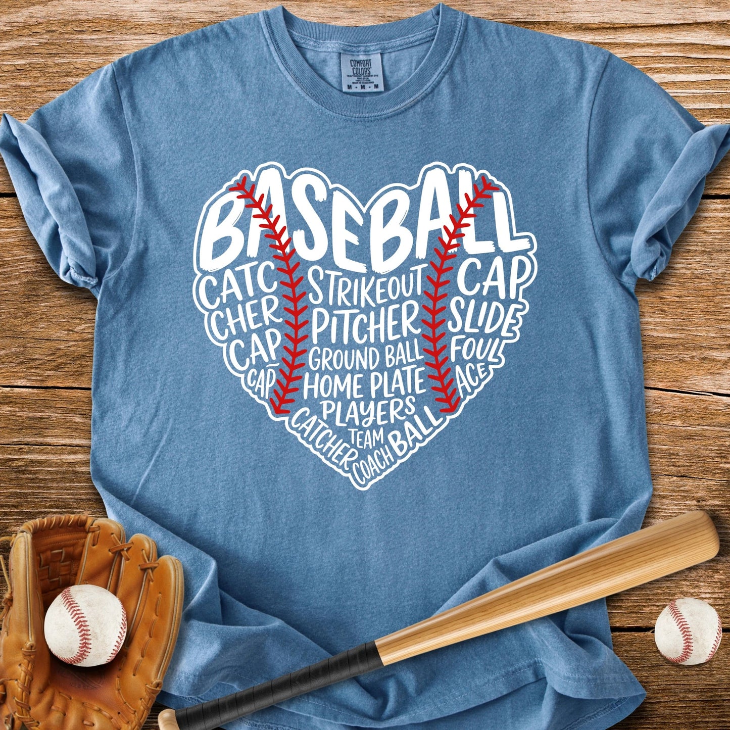 Baseball Word Heart - HomeRun PrintsComfort Colors