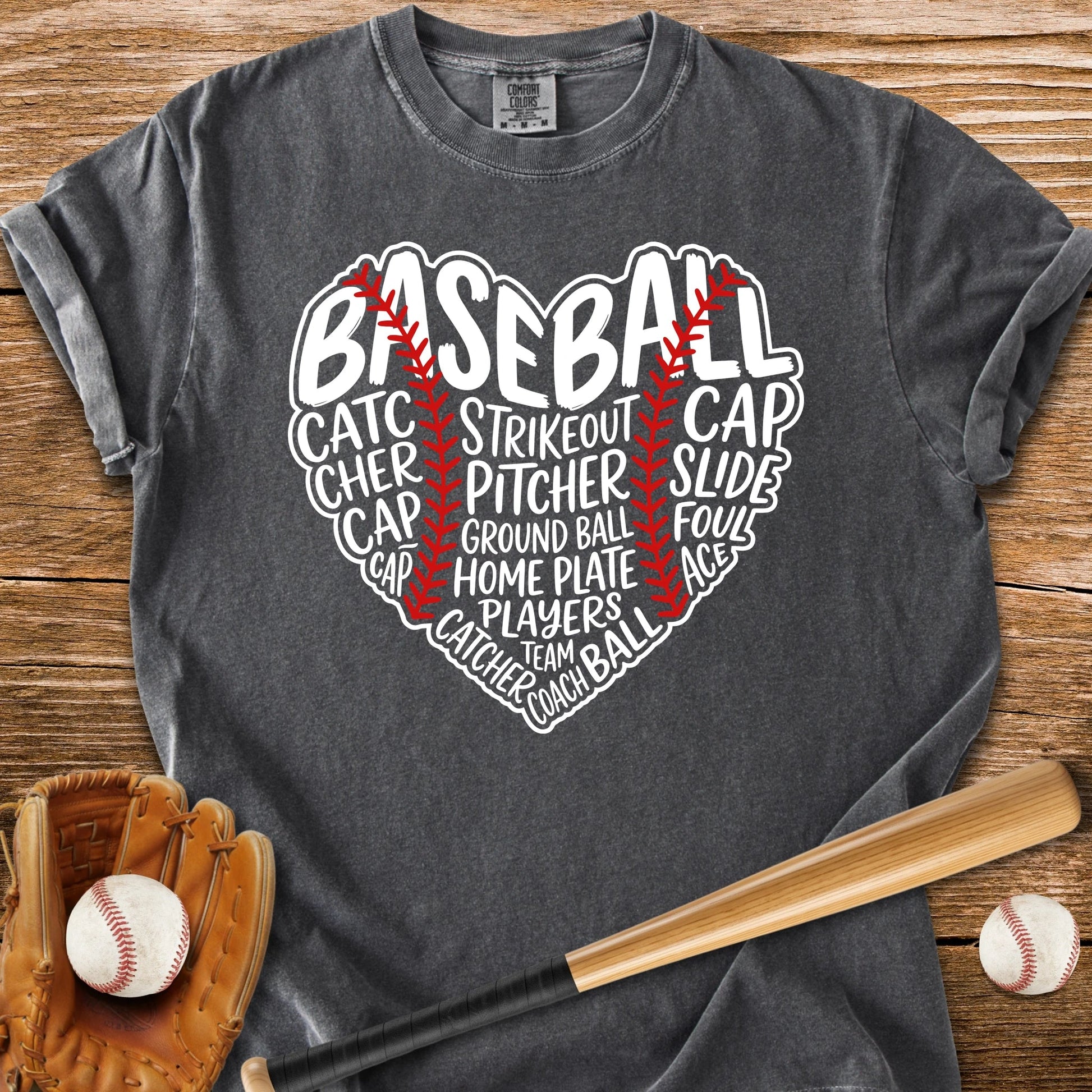 Baseball Word Heart - HomeRun PrintsComfort Colors