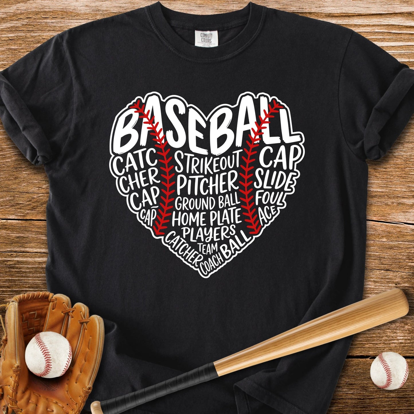 Baseball Word Heart - HomeRun PrintsComfort Colors