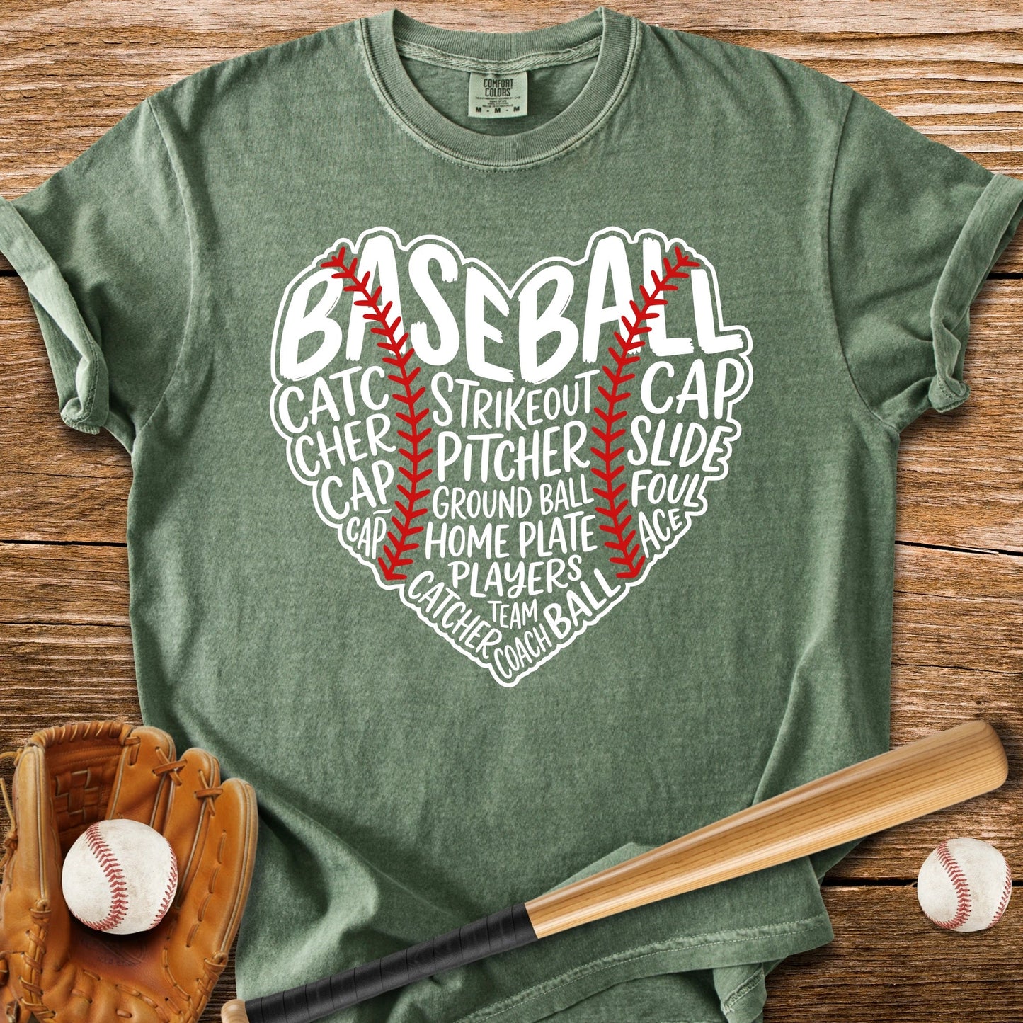 Baseball Word Heart - HomeRun PrintsComfort Colors