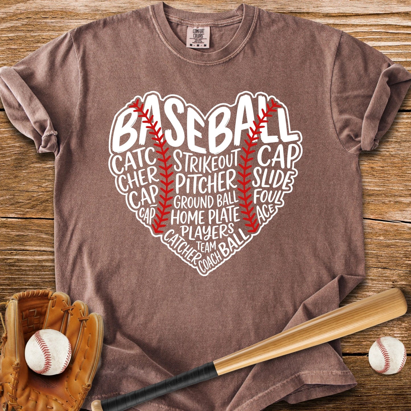 Baseball Word Heart - HomeRun PrintsComfort Colors