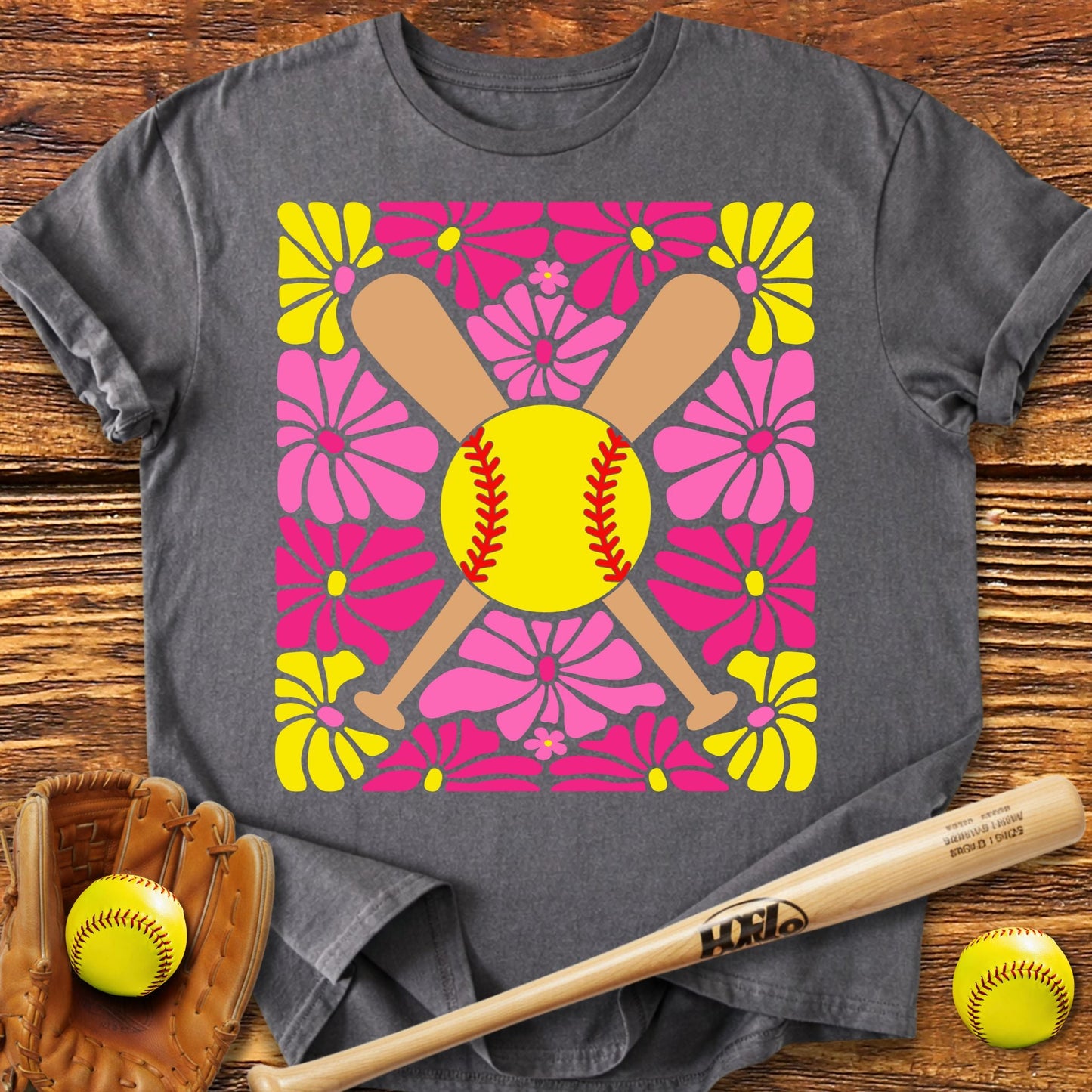 Boho Flower Softball Adult T-Shirt - HomeRun PrintsT-Shirt