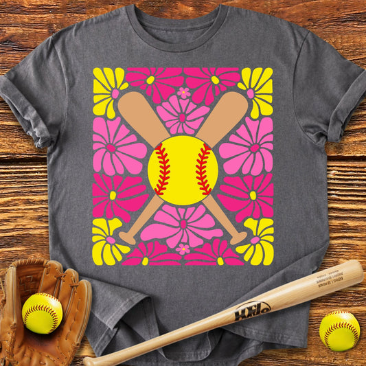 Boho Flower Softball Adult T-Shirt - HomeRun PrintsT-Shirt