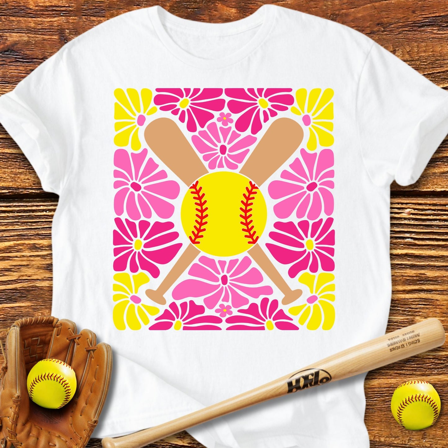 Boho Flower Softball Adult T-Shirt - HomeRun PrintsT-Shirt