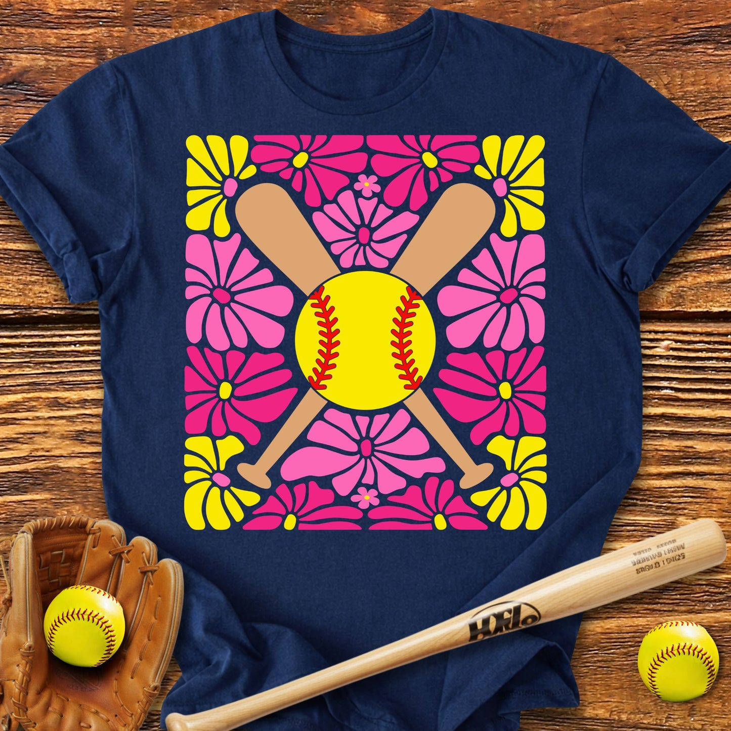 Boho Flower Softball Adult T-Shirt - HomeRun PrintsT-Shirt