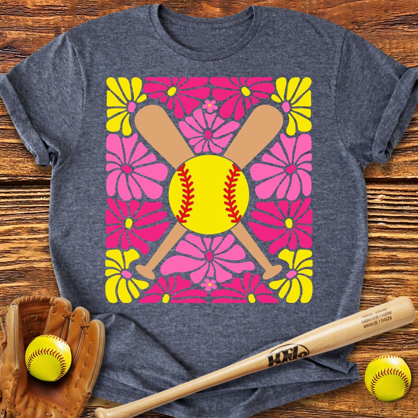 Boho Flower Softball Adult T-Shirt - HomeRun PrintsT-Shirt