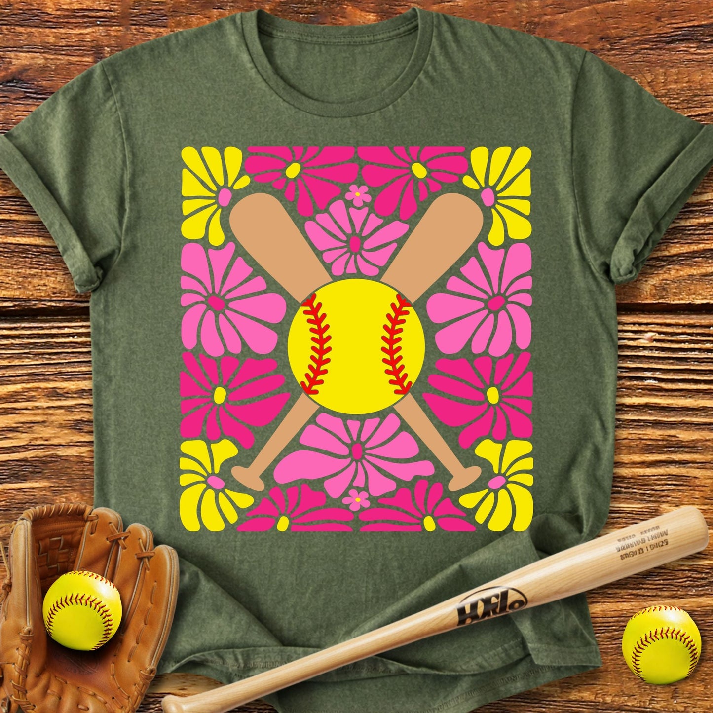 Boho Flower Softball Adult T-Shirt - HomeRun PrintsT-Shirt