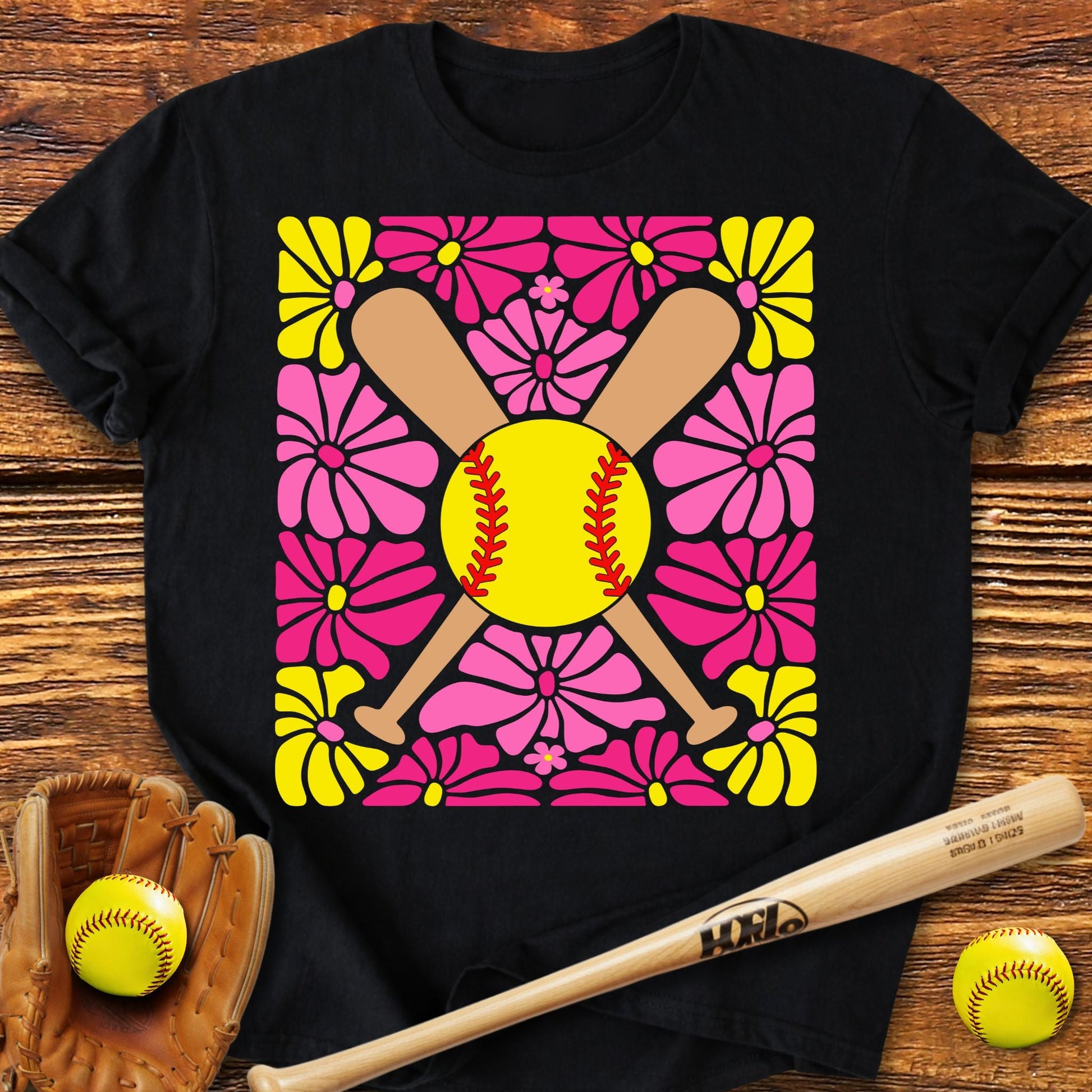 Boho Flower Softball Adult T-Shirt - HomeRun PrintsT-Shirt