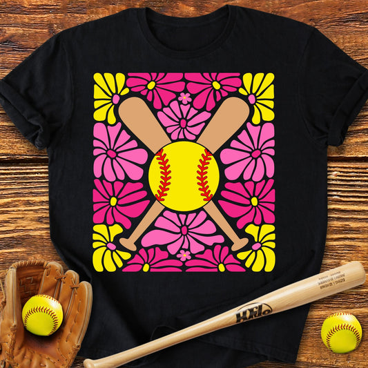 Boho Flower Softball Adult T-Shirt - HomeRun PrintsT-Shirt
