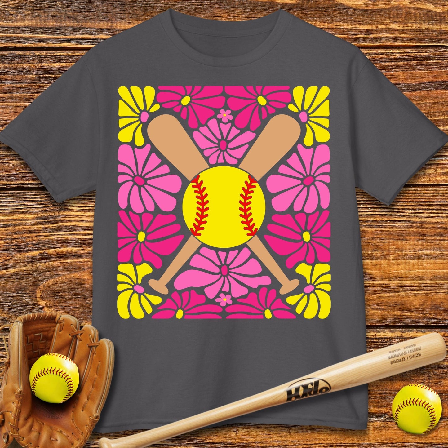 Boho Flower Softball Kids T-shirt - HomeRun PrintsKids clothes