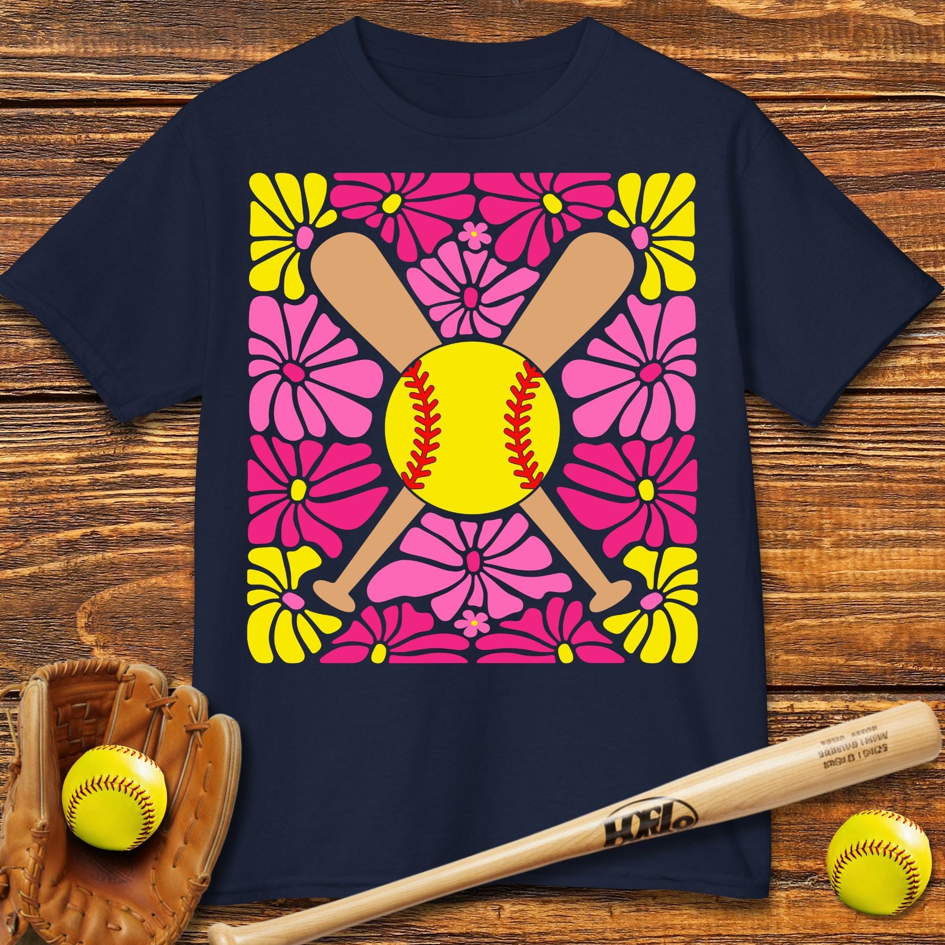 Boho Flower Softball Kids T-shirt - HomeRun PrintsKids clothes