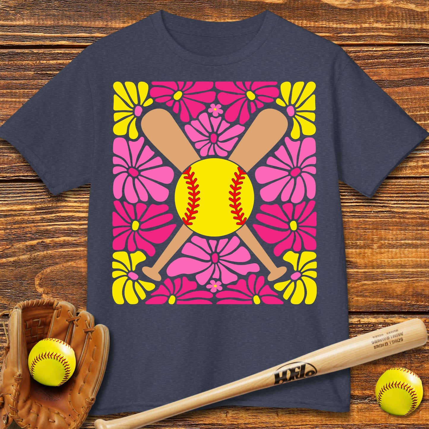 Boho Flower Softball Kids T-shirt - HomeRun PrintsKids clothes