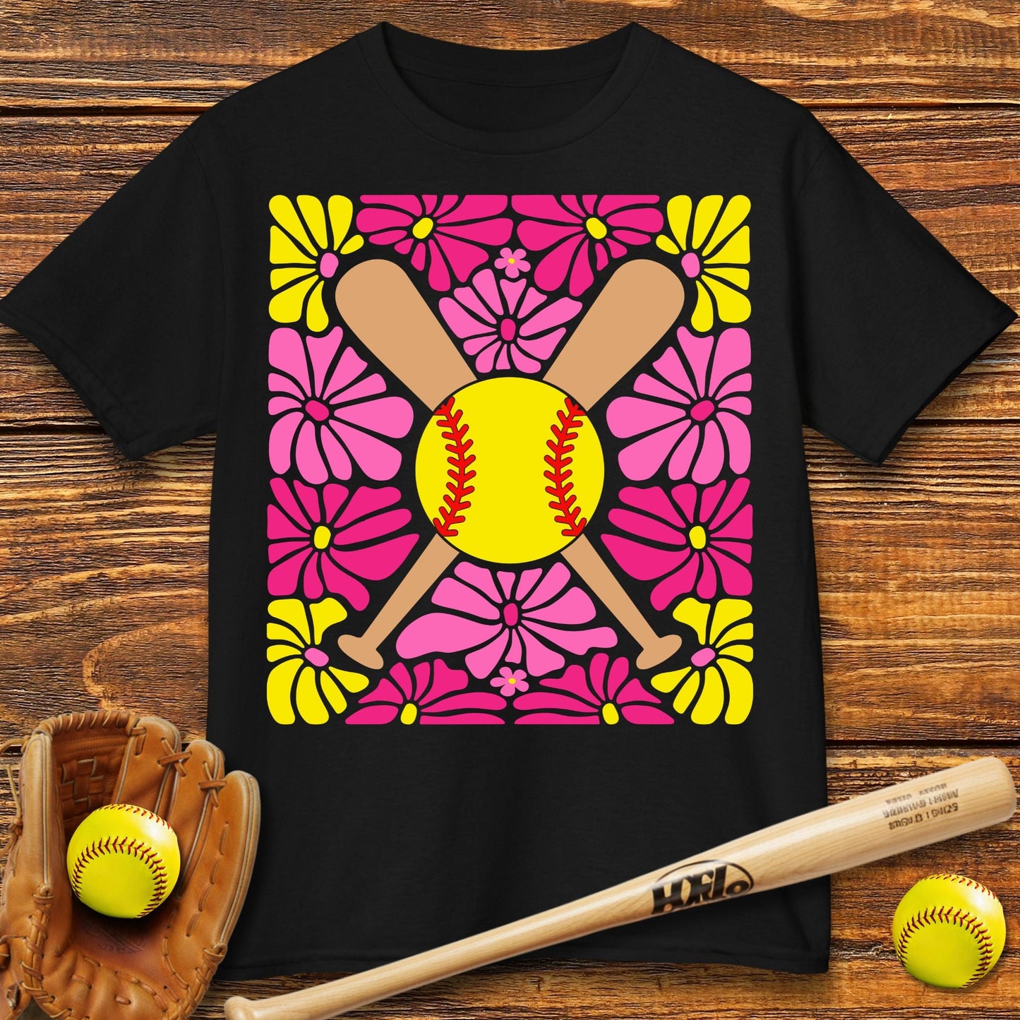 Boho Flower Softball Kids T-shirt - HomeRun PrintsKids clothes