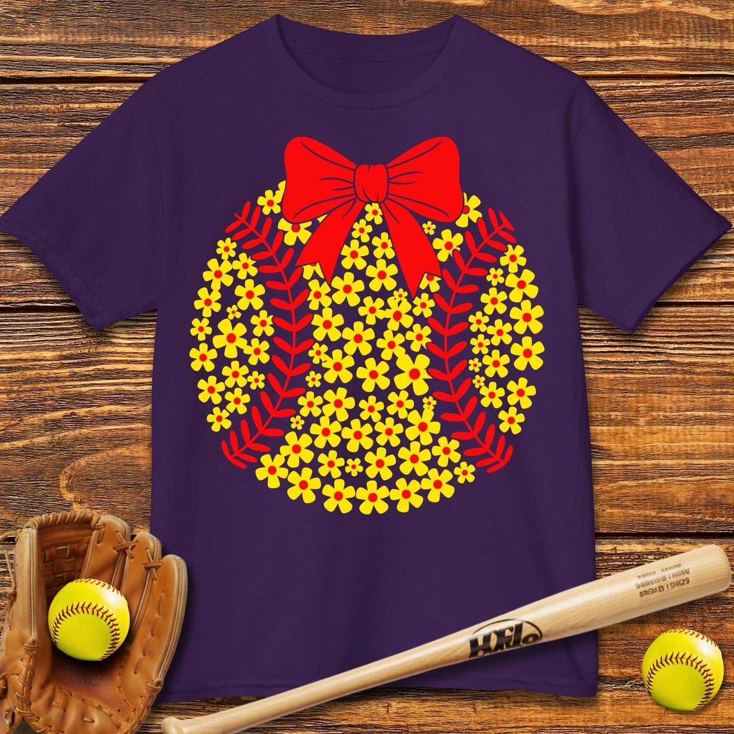 Boho Flower Softball Kids T-shirt - HomeRun PrintsKids clothes