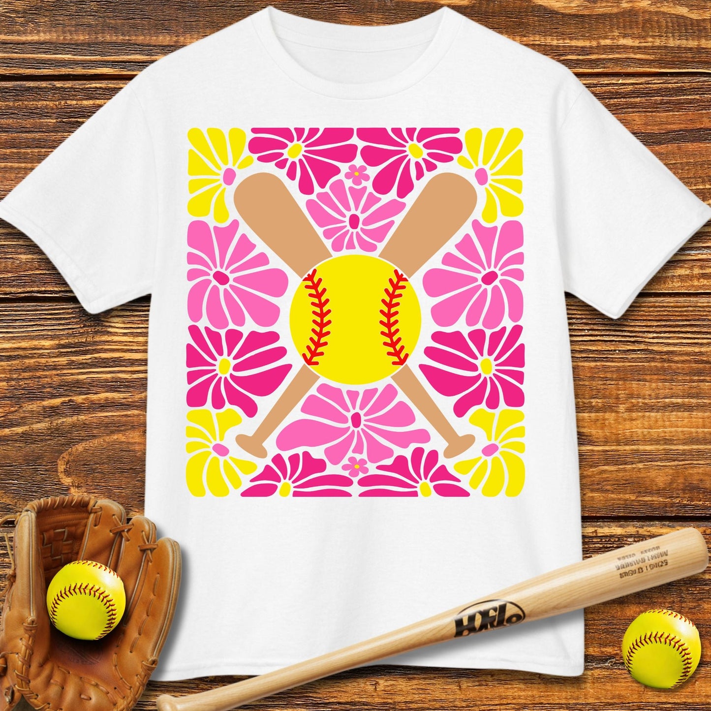 Boho Flower Softball Kids T-shirt - HomeRun PrintsKids clothes