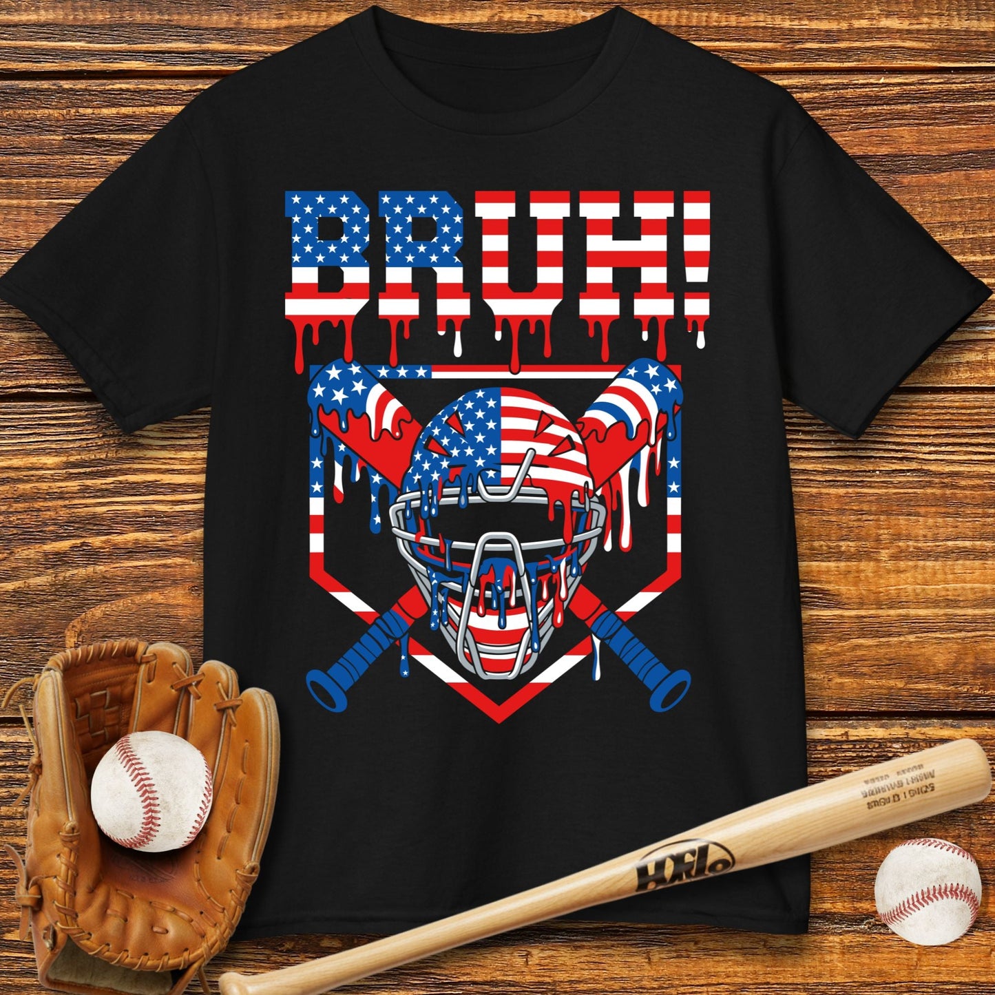Bruh Patriotic Catcher Drip Kids T-shirt - HomeRun PrintsKids clothes