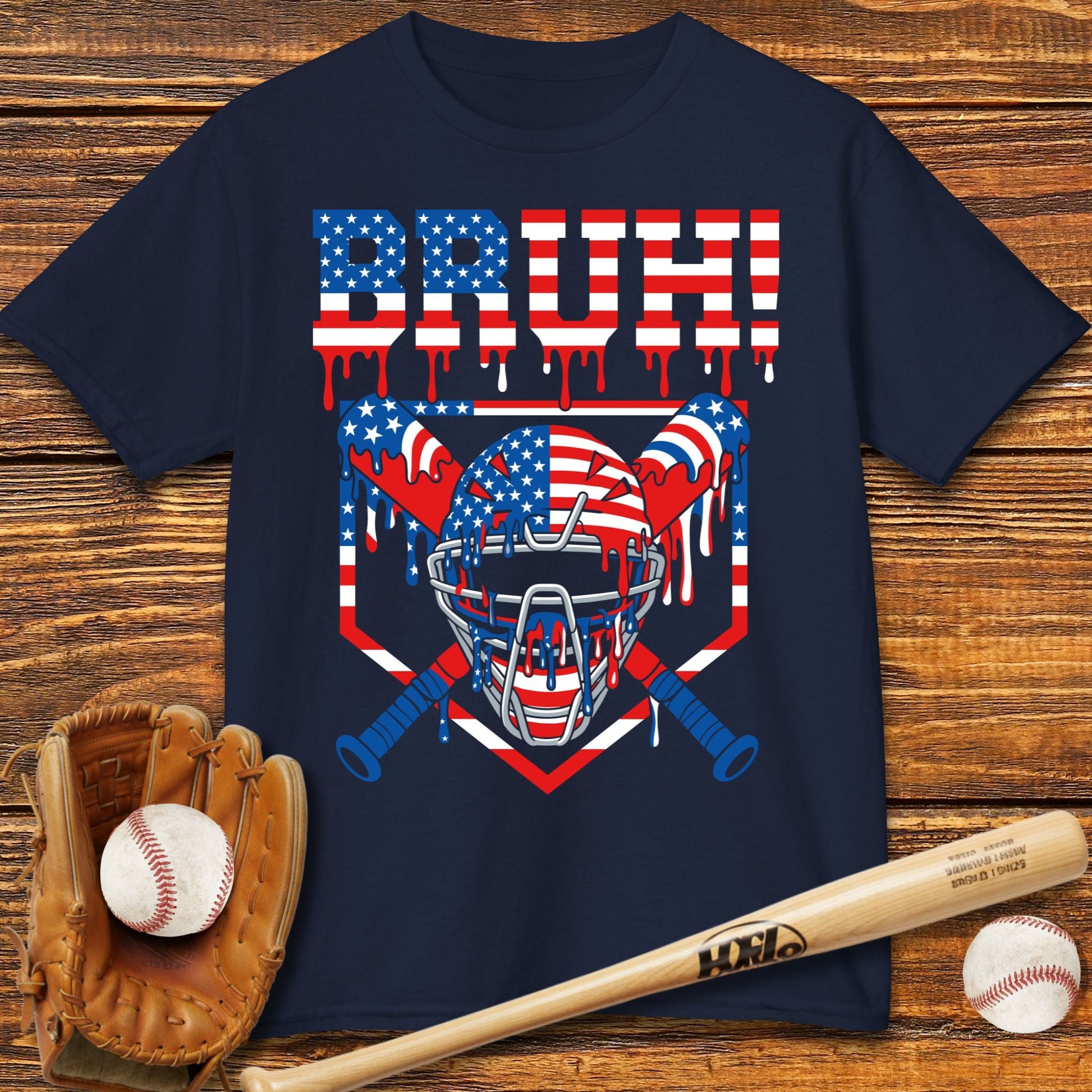 Bruh Patriotic Catcher Drip Kids T-shirt - HomeRun PrintsKids clothes