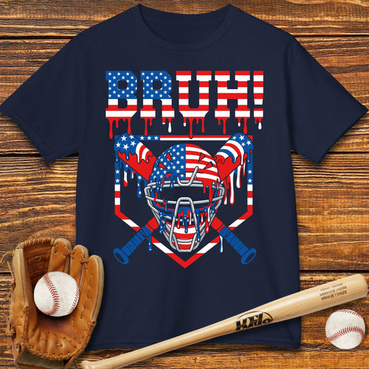 Bruh Patriotic Catcher Drip Kids T-shirt - HomeRun PrintsKids clothes