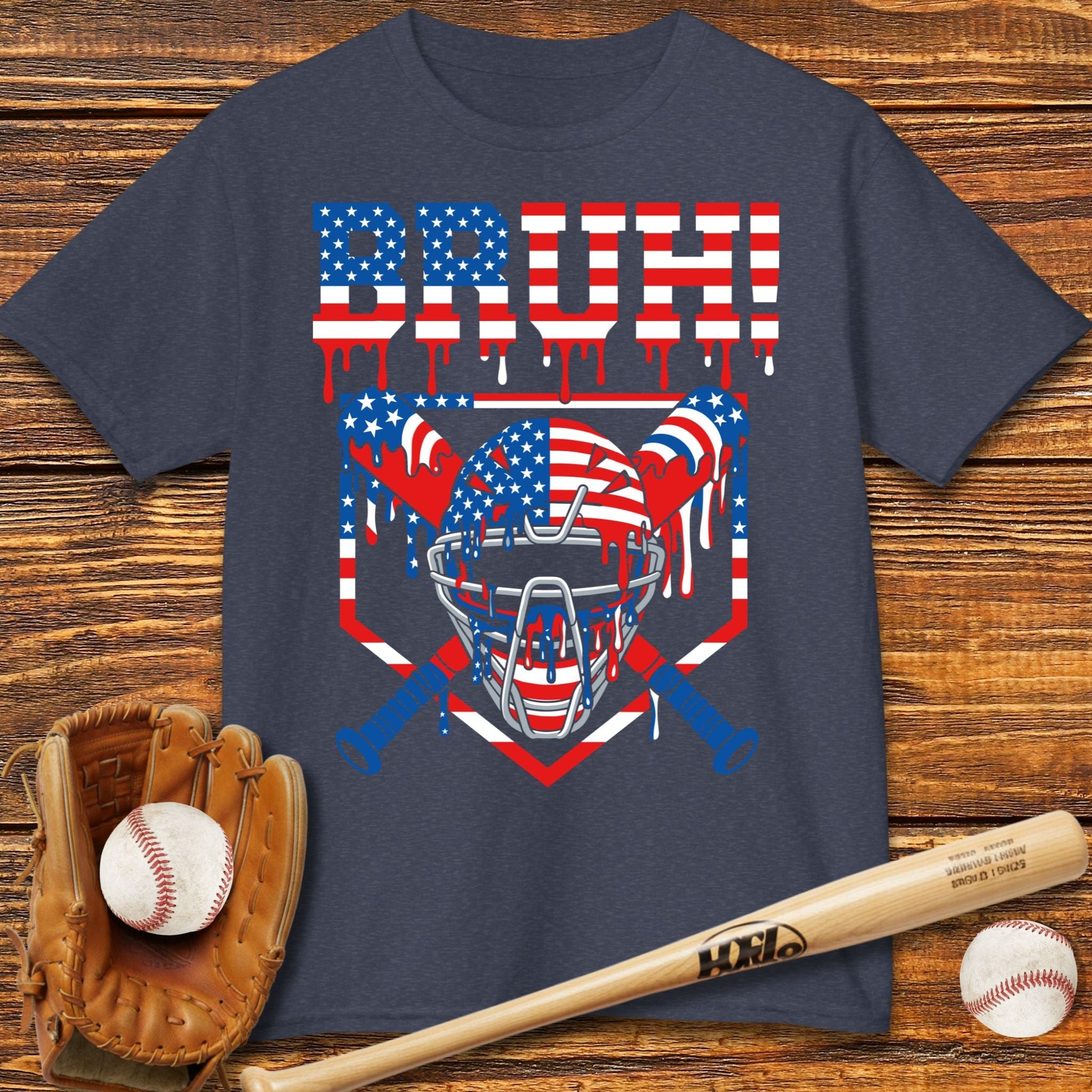 Bruh Patriotic Catcher Drip Kids T-shirt - HomeRun PrintsKids clothes