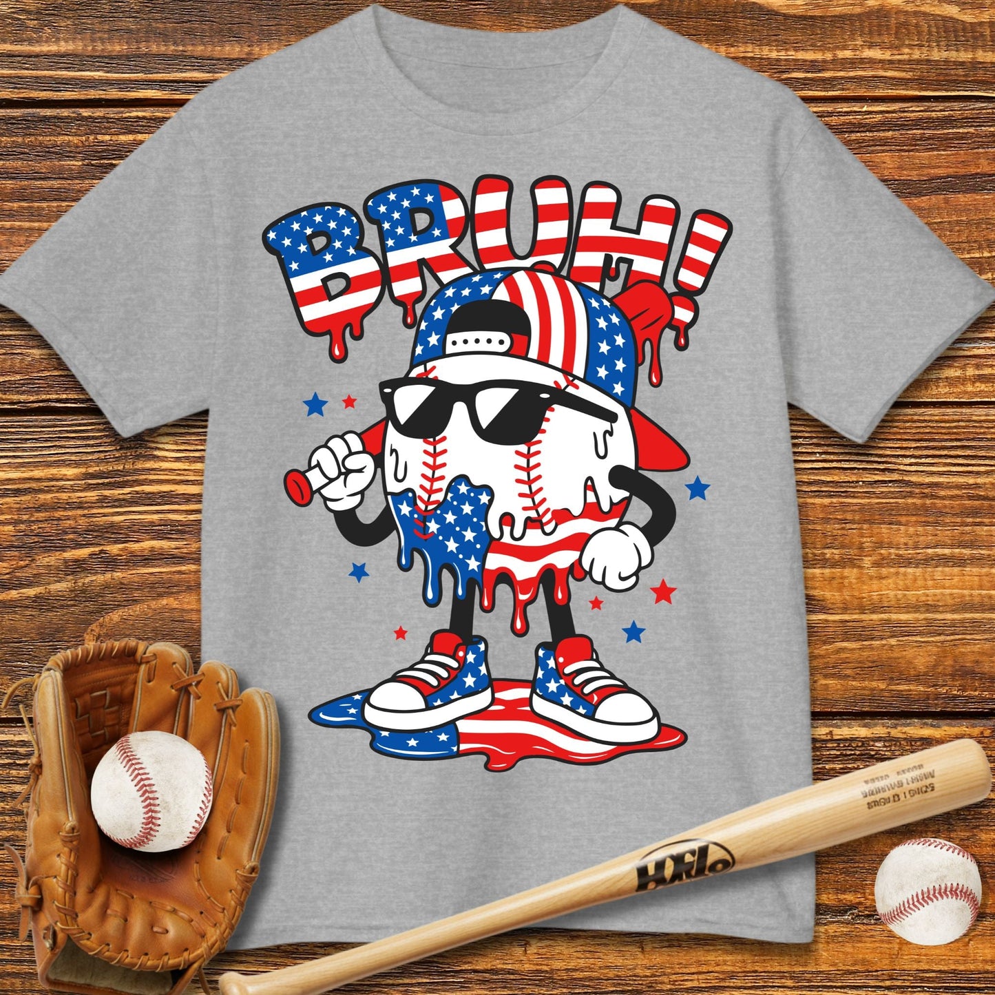 Bruh USA Baseball Drip Kids T-shirt - HomeRun PrintsKids clothes