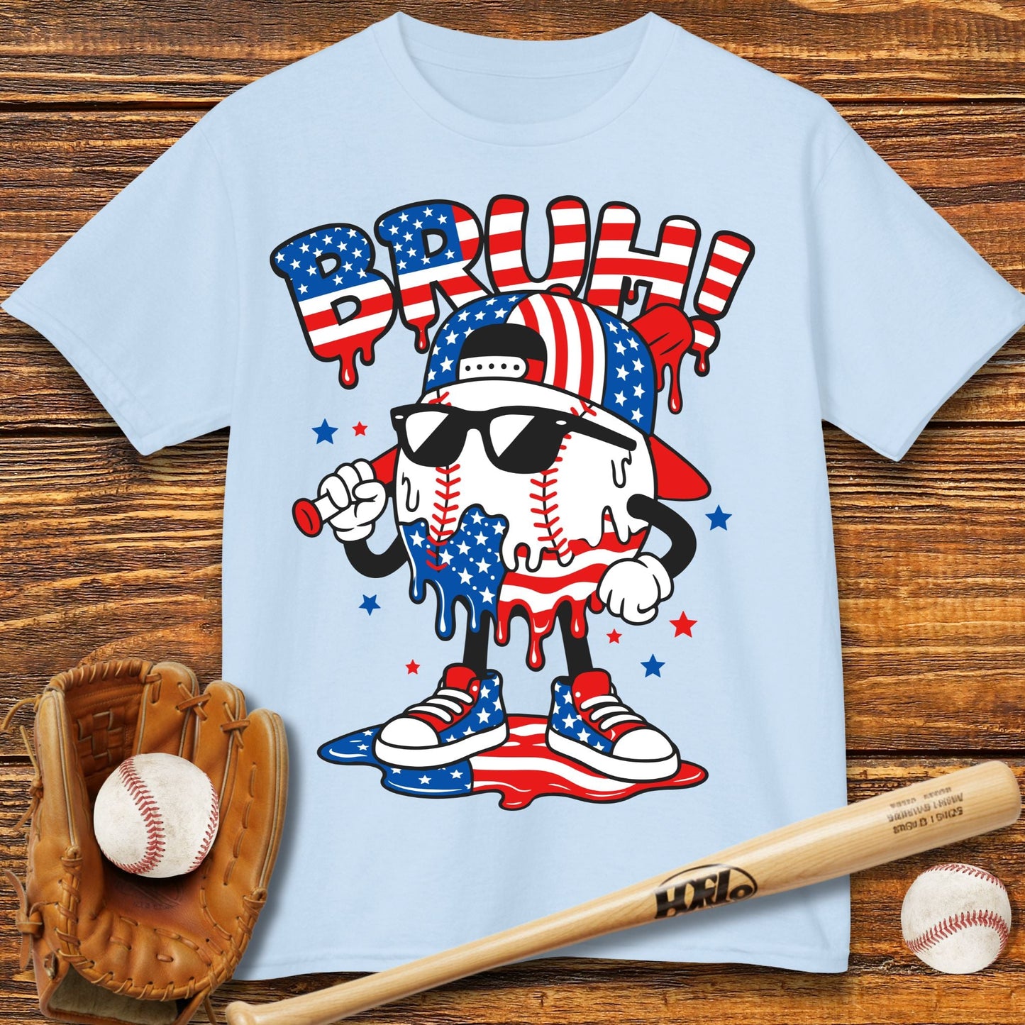Bruh USA Baseball Drip Kids T-shirt - HomeRun PrintsKids clothes