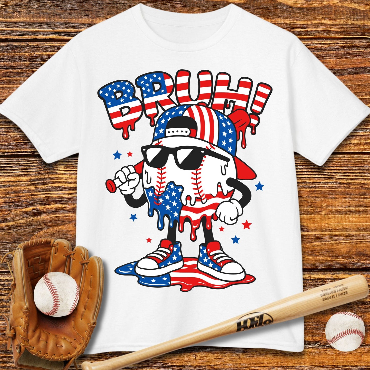 Bruh USA Baseball Drip Kids T-shirt - HomeRun PrintsKids clothes
