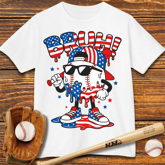 Bruh USA Baseball Drip Kids T-shirt - HomeRun PrintsKids clothes