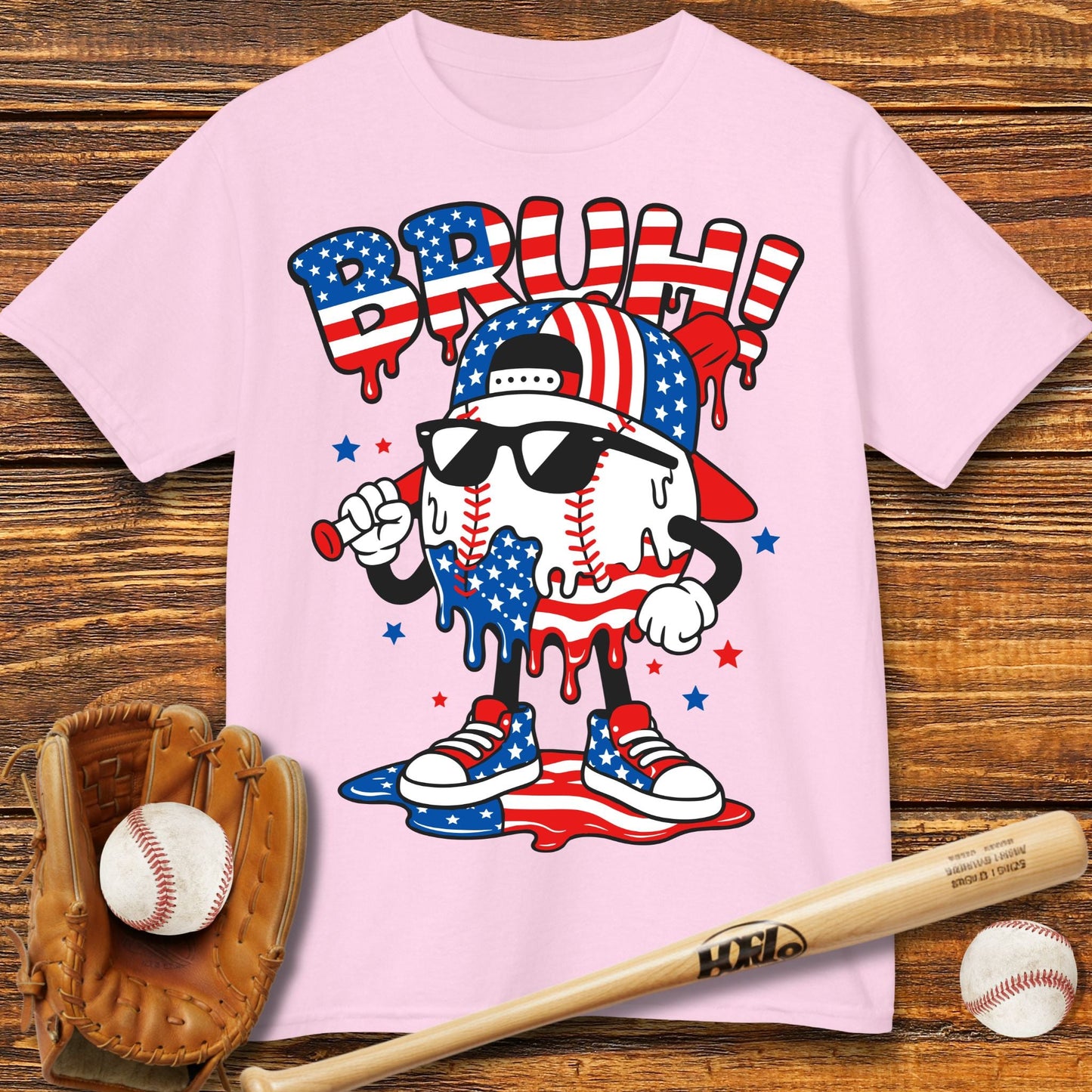 Bruh USA Baseball Drip Kids T-shirt - HomeRun PrintsKids clothes
