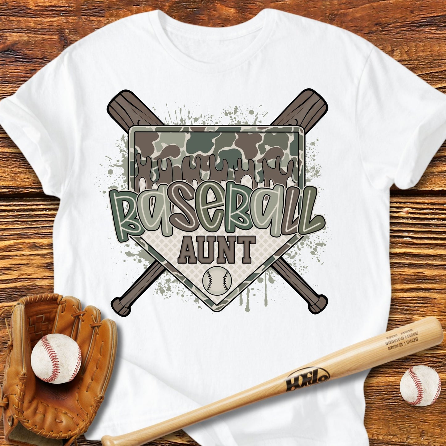 Camo Baseball Aunt T-Shirt - HomeRun PrintsT-Shirt