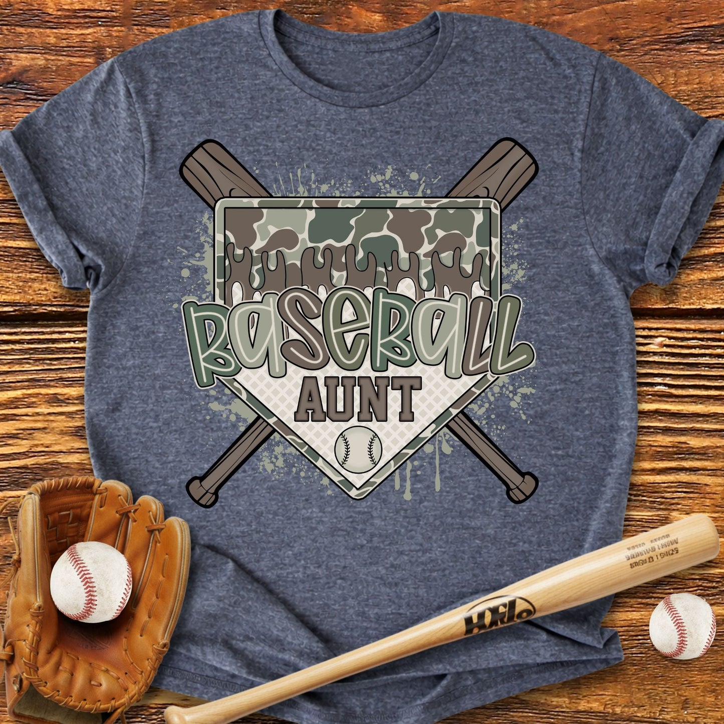 Camo Baseball Aunt T-Shirt - HomeRun PrintsT-Shirt