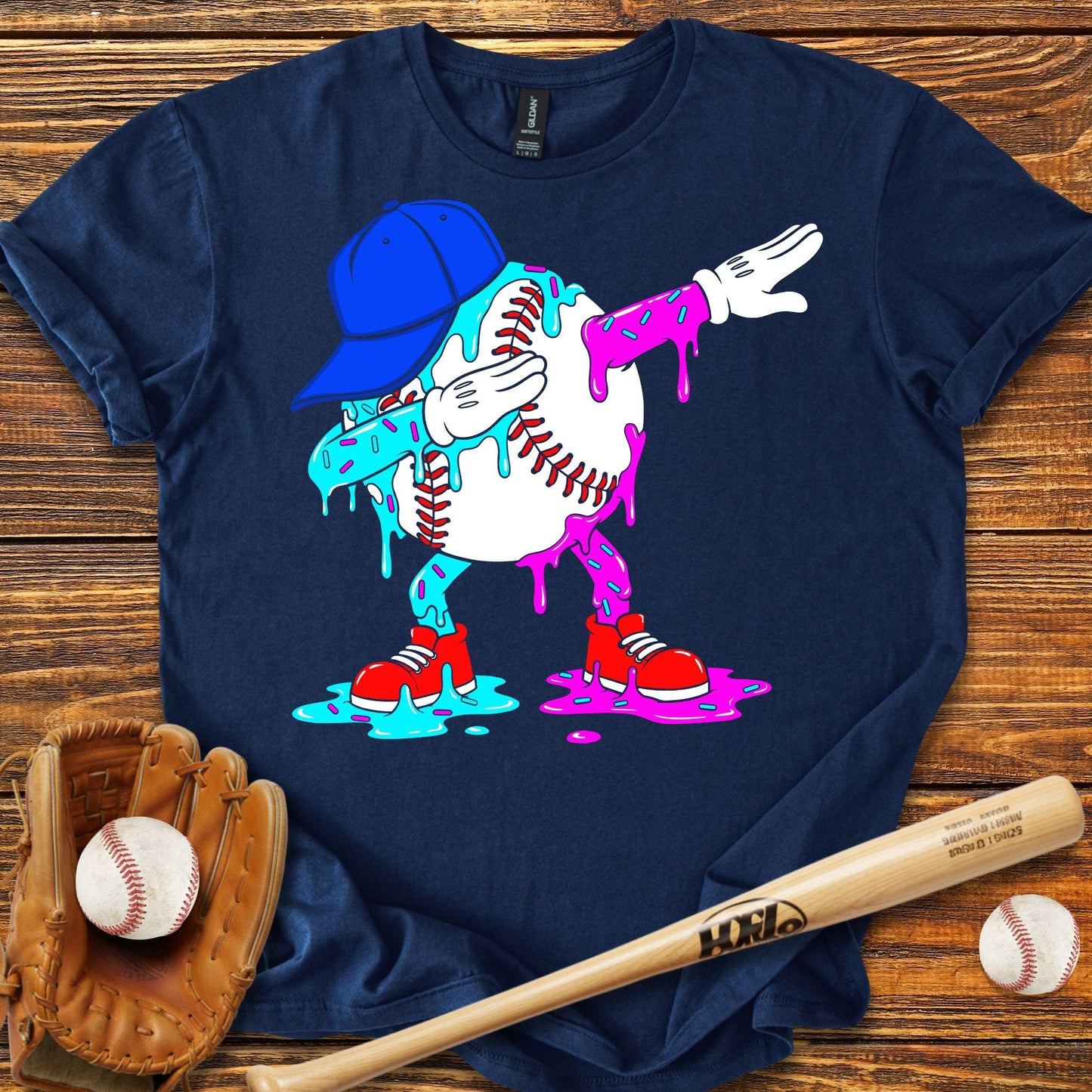 Dabbing Baseball Drip T-Shirt - HomeRun PrintsT-Shirt