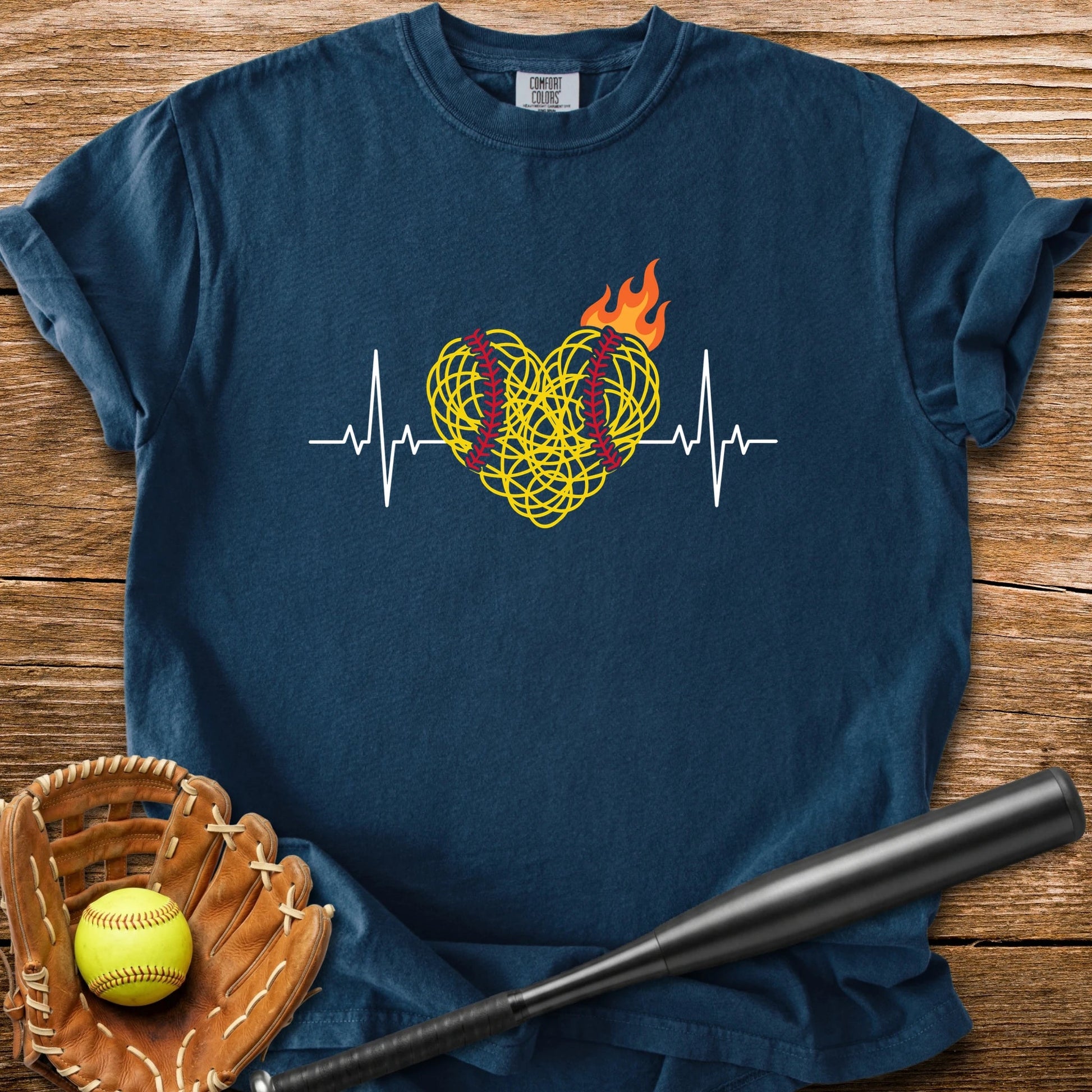 Flaming Softball Heartbeat - HomeRun PrintsComfort Colors