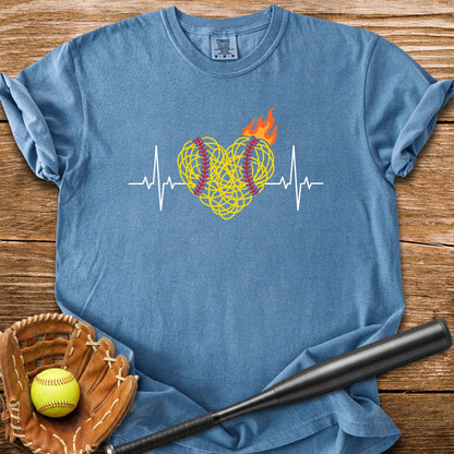 Flaming Softball Heartbeat - HomeRun PrintsComfort Colors