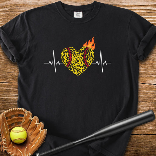 Flaming Softball Heartbeat - HomeRun PrintsComfort Colors