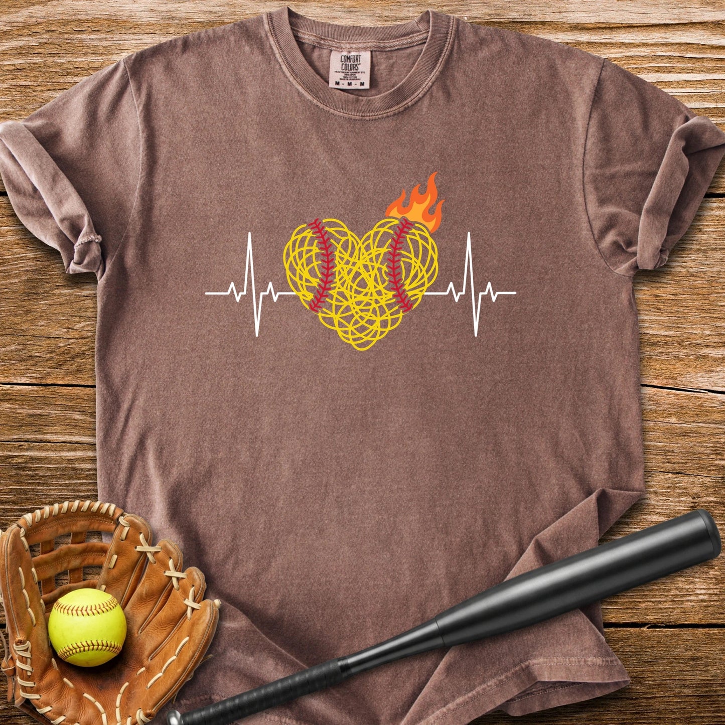 Flaming Softball Heartbeat - HomeRun PrintsComfort Colors
